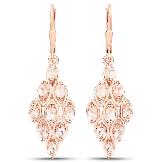 18K Rose Gold Plated 2.70 Carat Genuine Morganite .925 Sterling Silver Earrings