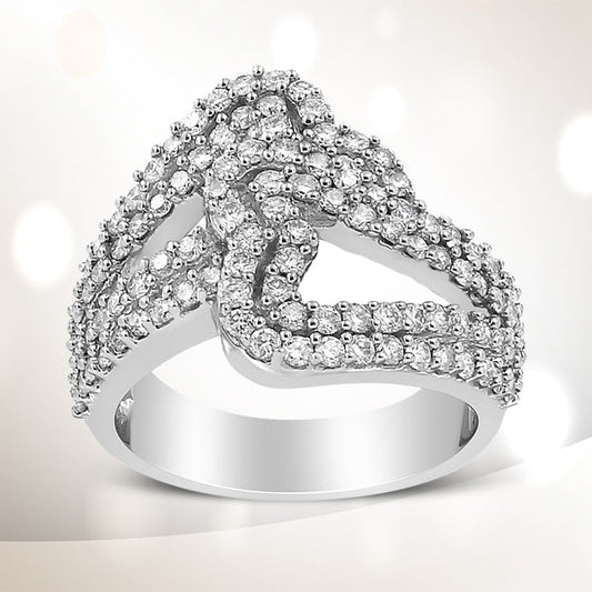 14K White Gold 1 1/2 Cttw Diamond Open Double Heart Bypass Ring Band (H-I Color, VS1-VS2 Clarity) - Ring Size 7