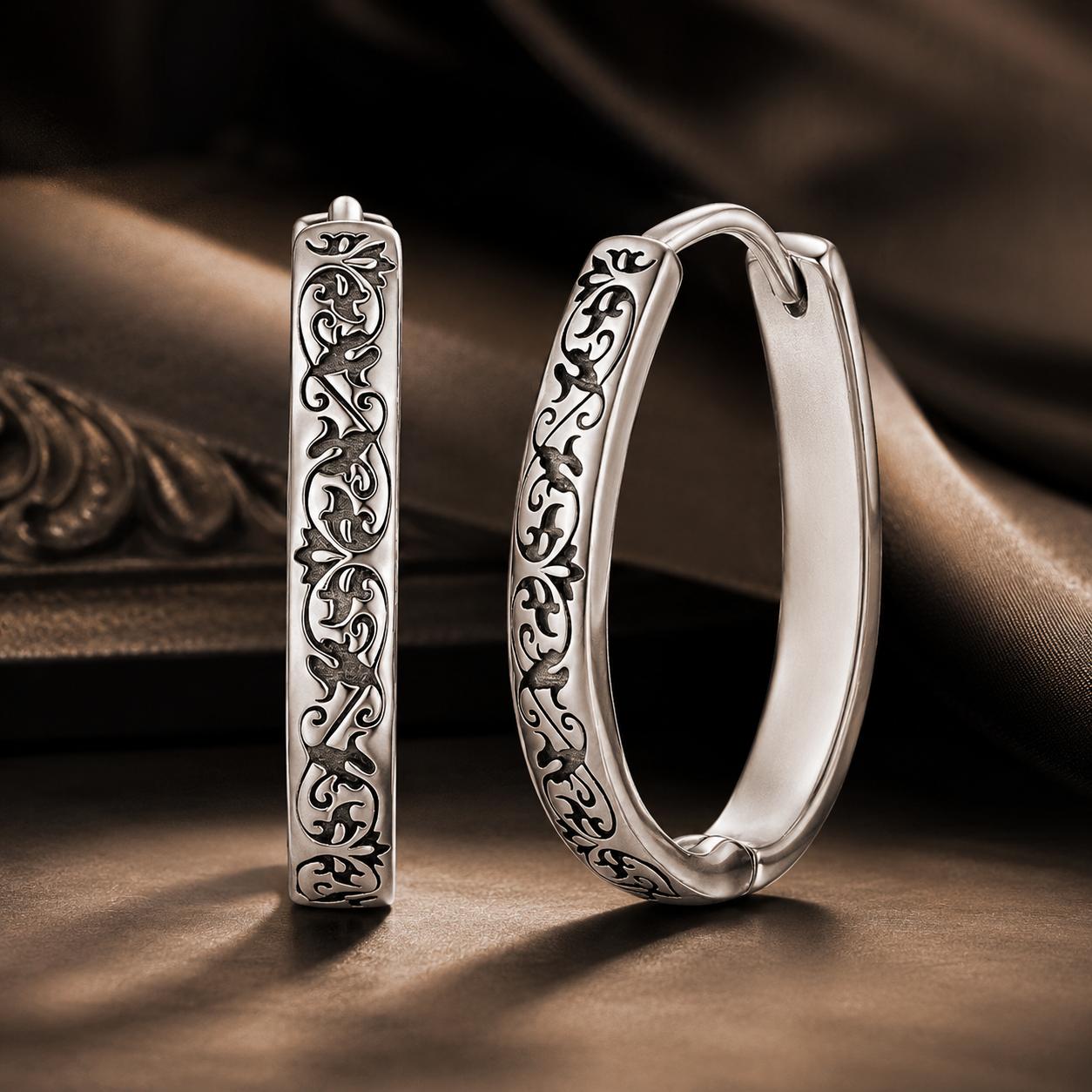 925 Sterling Silver Earrings for Women - 2.0*0.3cm, Inner Diameter 1.7cm, Oxidized Silver