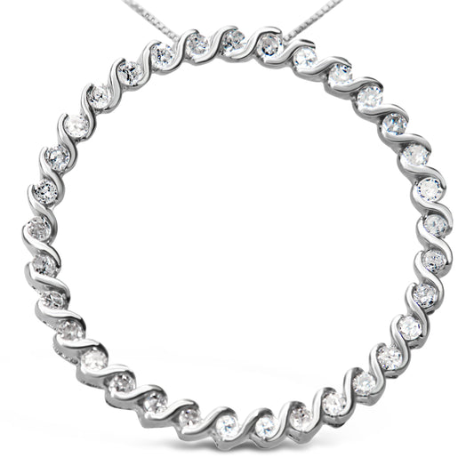 .925 Sterling Silver 3/4 Cttw Round Diamond Spiral Curved Circle Pendant 18" Necklace (I-J Color, I3 Clarity)