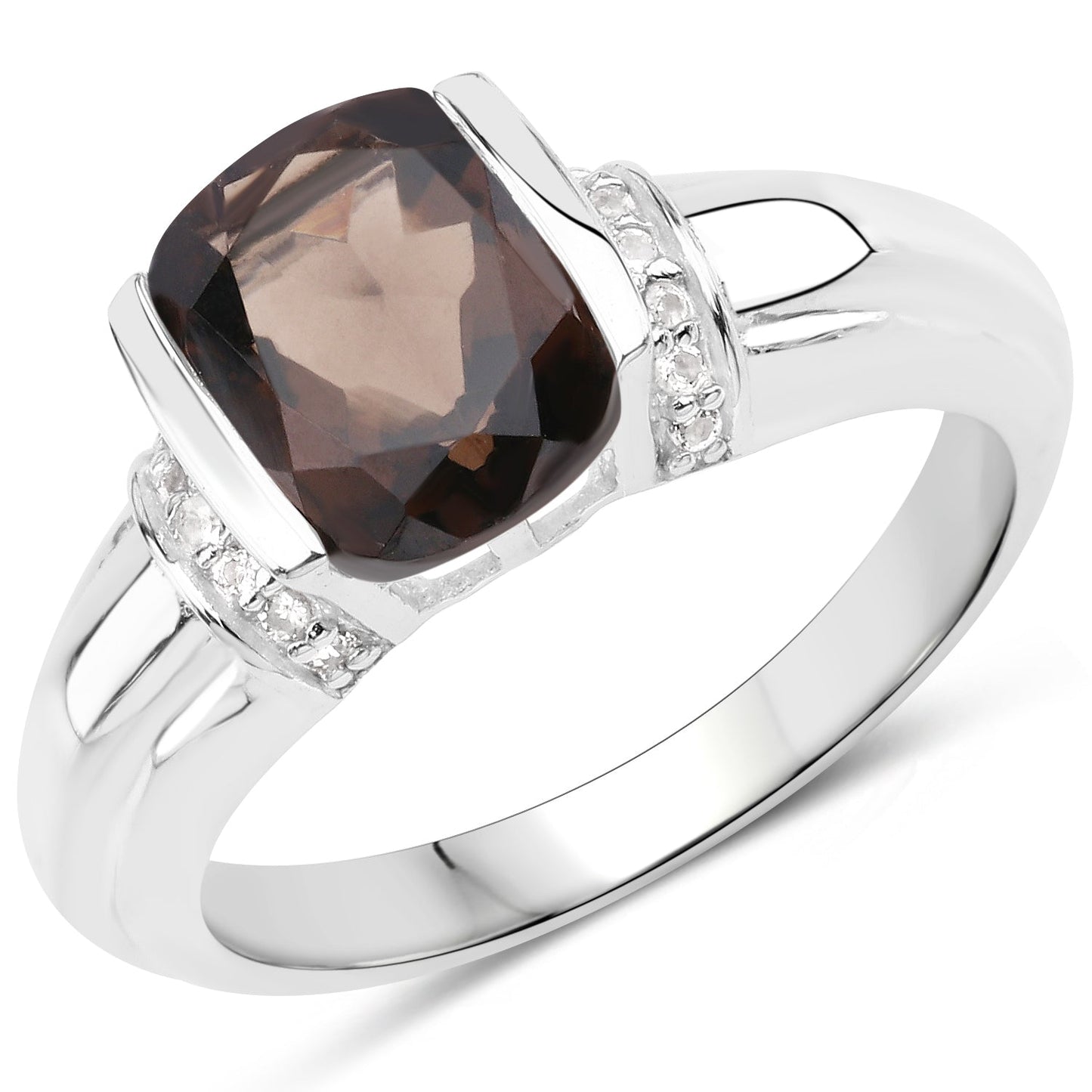 2.03 Carat Genuine Smoky Quartz & White Topaz .925 Sterling Silver Ring