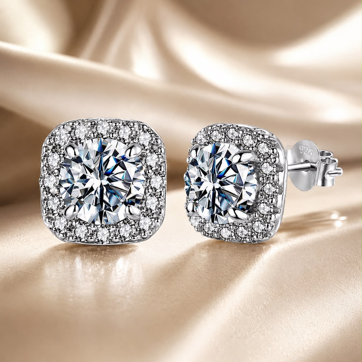 925 Sterling Silver Moissanite 1.0cm Earrings with Pavé Setting for Women