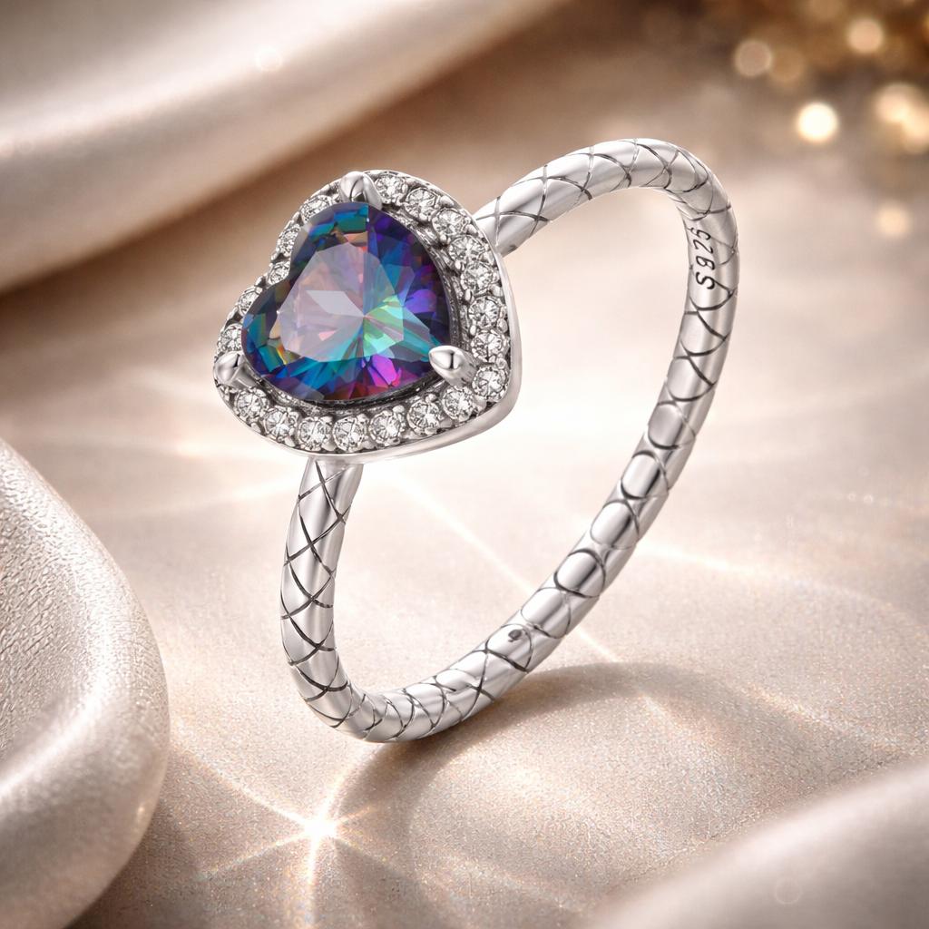 925 Sterling Silver Heart 8mm CZ Ring Size 6 for Women