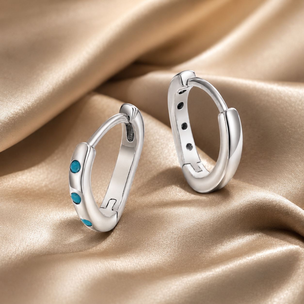 925 Sterling Silver Earrings with Synthetic Turquoise, Oxidized Finish, Size 12*2mm, Women
