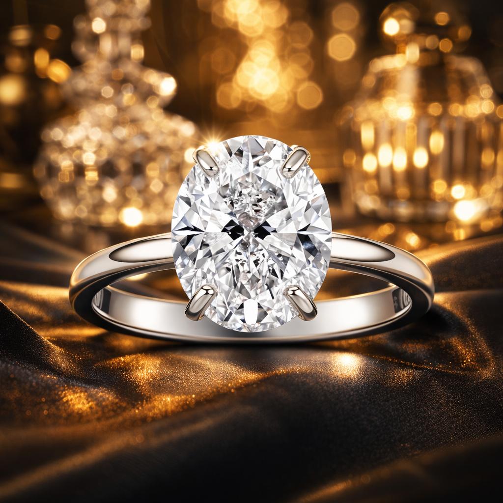 925 Sterling Silver 3.5 Carat Oval Zircon Ring with White Gold Plating for Women