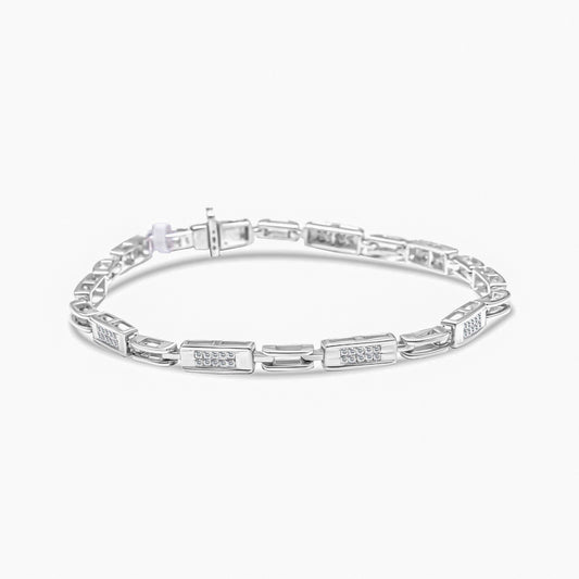 14K White Gold 1.0 Cttw Invisible Set Princess Cut Diamond Alternating Station and Link Tennis Bracelet (I-J Color, I1-I2 Clarity) - Size 7.25" Inches