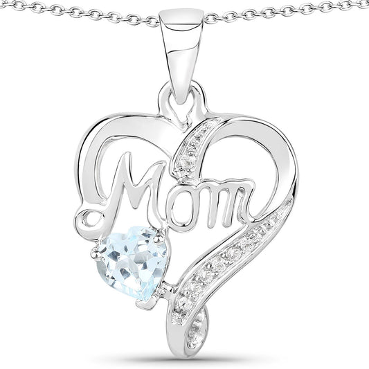 0.54 Carat Genuine Blue Topaz and White Topaz .925 Sterling Silver Pendant