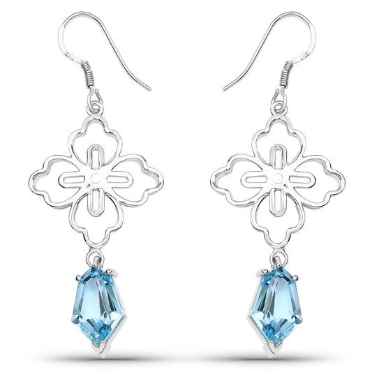 12.14 Carat Genuine Swiss Blue Topaz .925 Sterling Silver Earrings