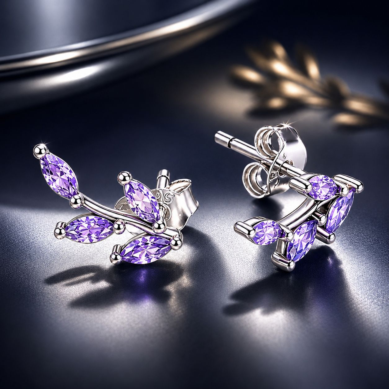 925 Sterling Silver Earrings with CZ and Oxidized Finish - 1.3*0.6cm