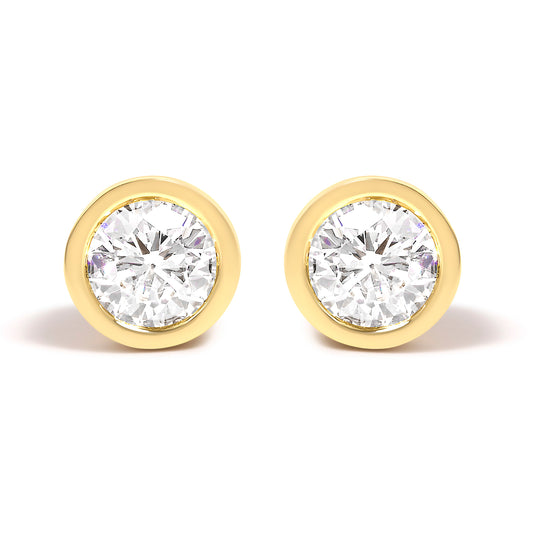 14K White Gold 1.0 Cttw Lab Grown Diamond Screw-Back Classic Bezel Solitaire Stud Earrings (G-H Color, VS2-SI1 Clarity)