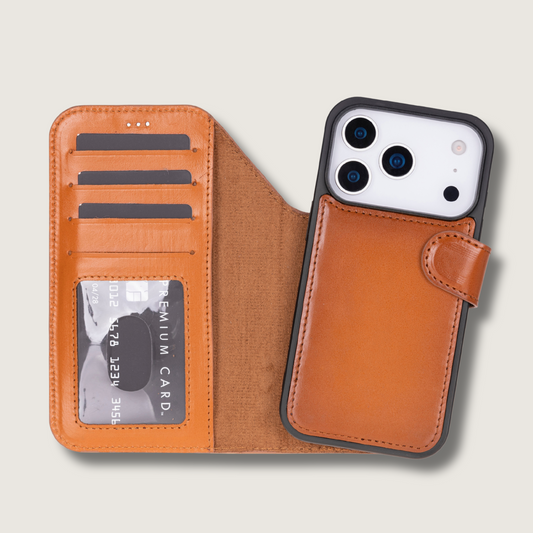 Leather iPhone 17 Pro Max Wallet Case – Rustic Brown - Austin