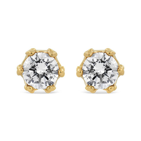 14K White Gold 1/2 Cttw Round Diamond Crown Stud Earring (I-J Color, I1-I2 Clarity)