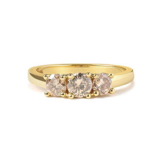 10K Yellow Gold 1.00 Cttw Champagne Diamond 3-Stone Band Ring (J-K Color, I1-I2 Clarity)  - Size 7