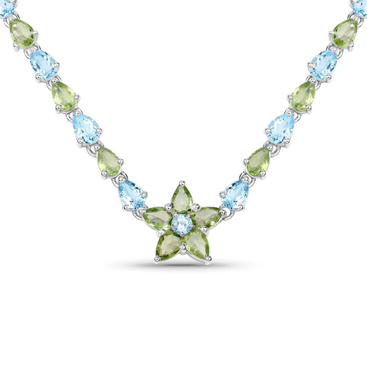 29.48 Carat Genuine Blue Topaz and Peridot .925 Sterling Silver Necklace