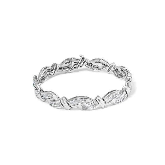 14K White Gold 4.0 Cttw Invisble Set Princess-Cut Diamond Wave Style Link Bracelet (H-I Color, SI2-I1 Clarity) - 7"
