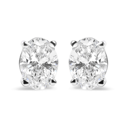 14K White Gold 3/4 Cttw Oval Shape Lab Grown Diamond Solitaire Stud Earrings (F-G Color, VS1-VS2 Clarity)