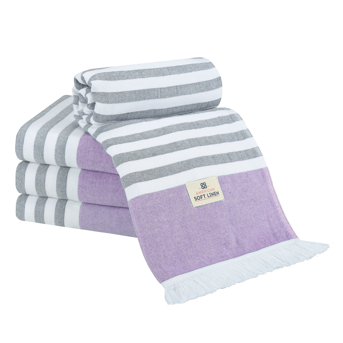 4 Packed Terry Peshtemal and Premium Beach Towel, Mediterranean Cotton Turkish Peshtemals, 35" x 60",  Modern & Traditional Turkish Bath Towels