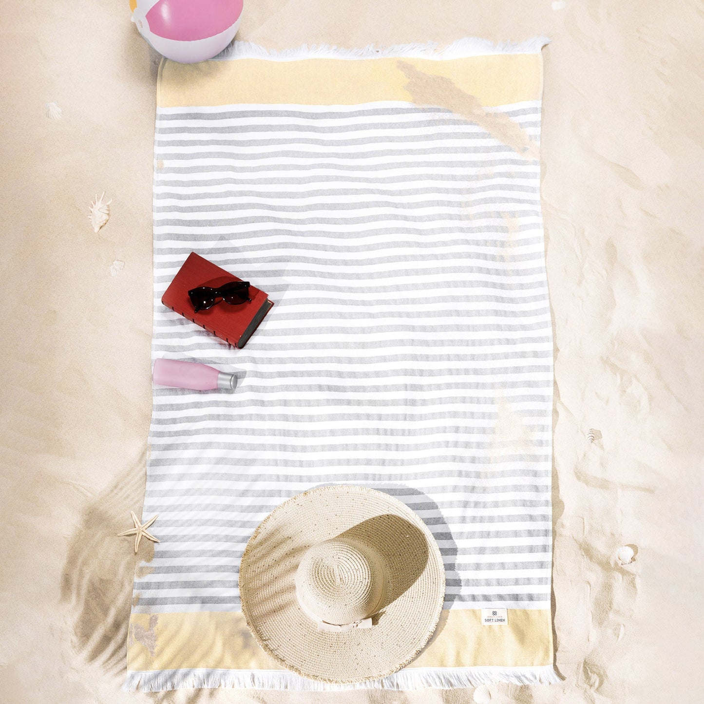 4 Packed Terry Peshtemal and Premium Beach Towel, Mediterranean Cotton Turkish Peshtemals, 35" x 60",  Modern & Traditional Turkish Bath Towels