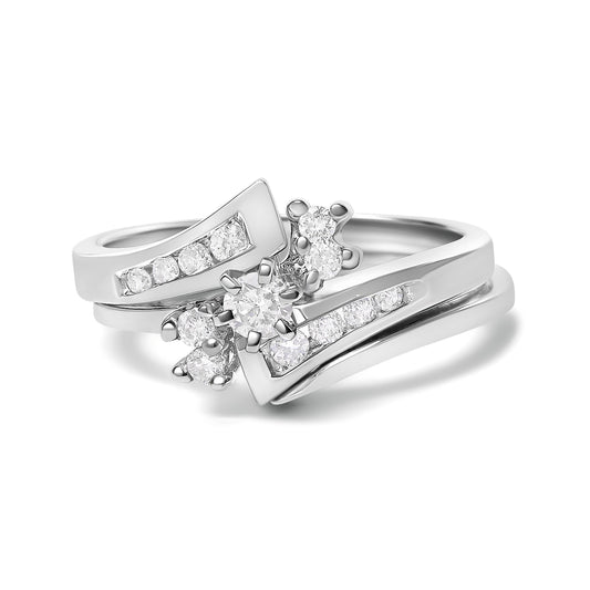 14K White Gold 3/8 Cttw Diamond Swirl Engagement Bridal Ring Set