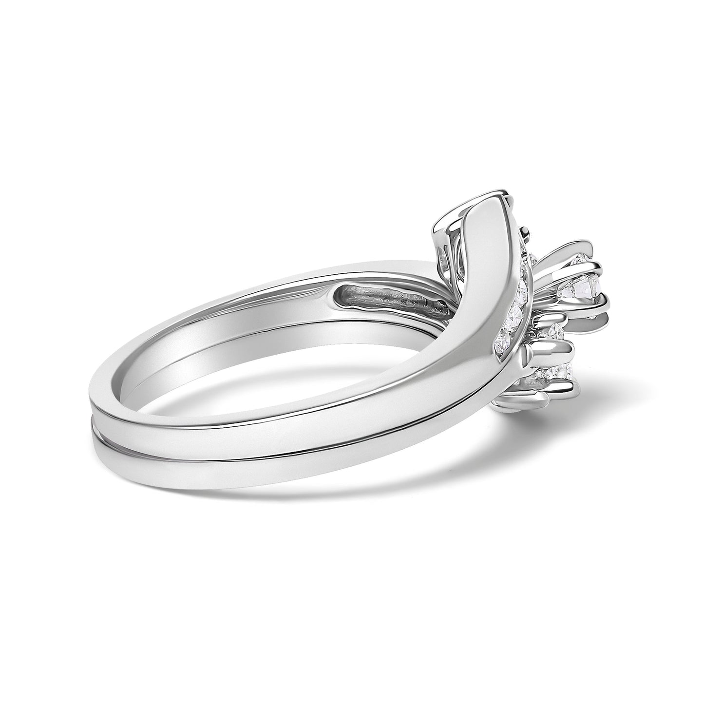 14K White Gold 3/8 Cttw Diamond Swirl Engagement Bridal Ring Set