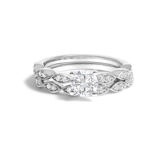 14K White Gold 1.0 Cttw Lab Grown Diamond Vintage Style Marquise Link Bridal Ring Set (F-G Color, VS1-VS2 Clarity) - Ring Size 5