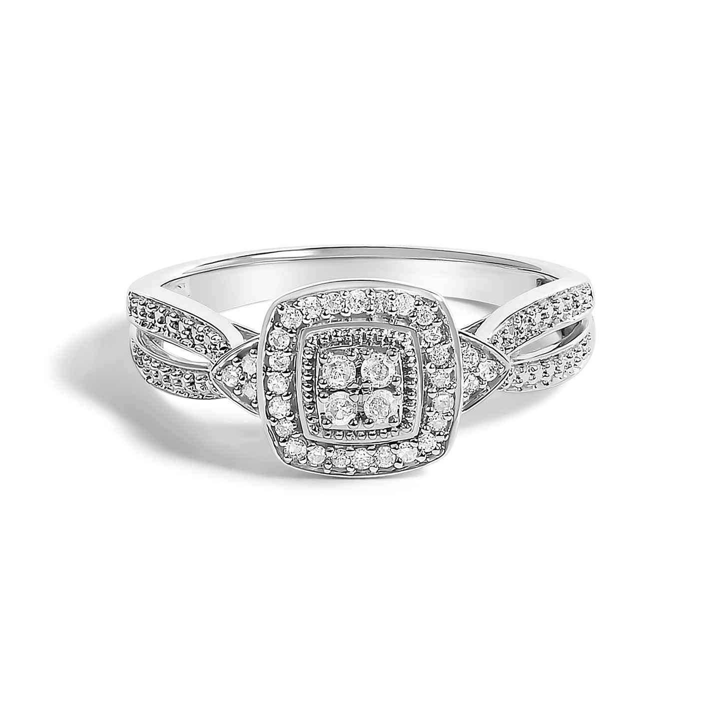 10K White Gold 1/10 Cttw Diamond Cluster Halo Promise Ring