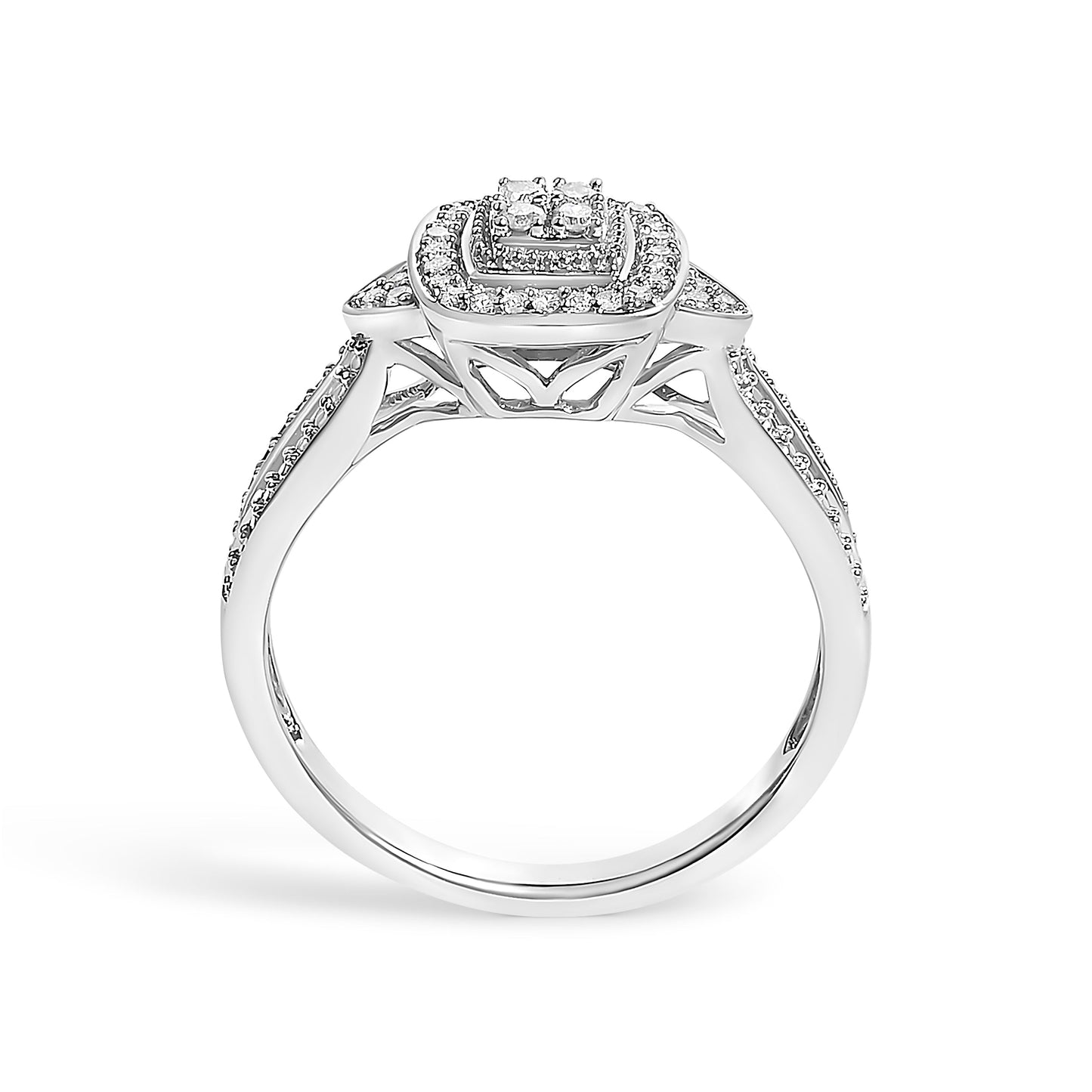 10K White Gold 1/10 Cttw Diamond Cluster Halo Promise Ring