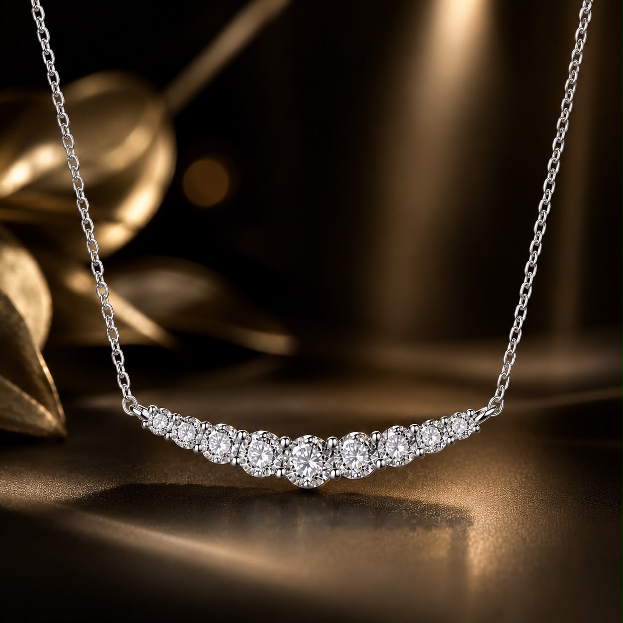 925 Sterling Silver 38+5cm White Gold Plated Moissanite Necklace for Women
