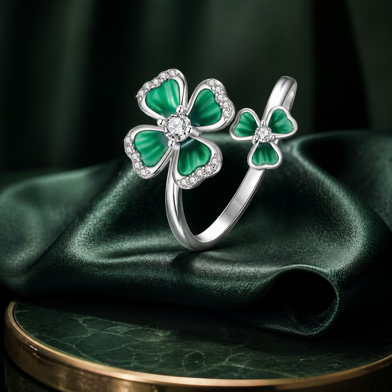 925 Sterling Silver Enamel Pavé CZ Ring for Women