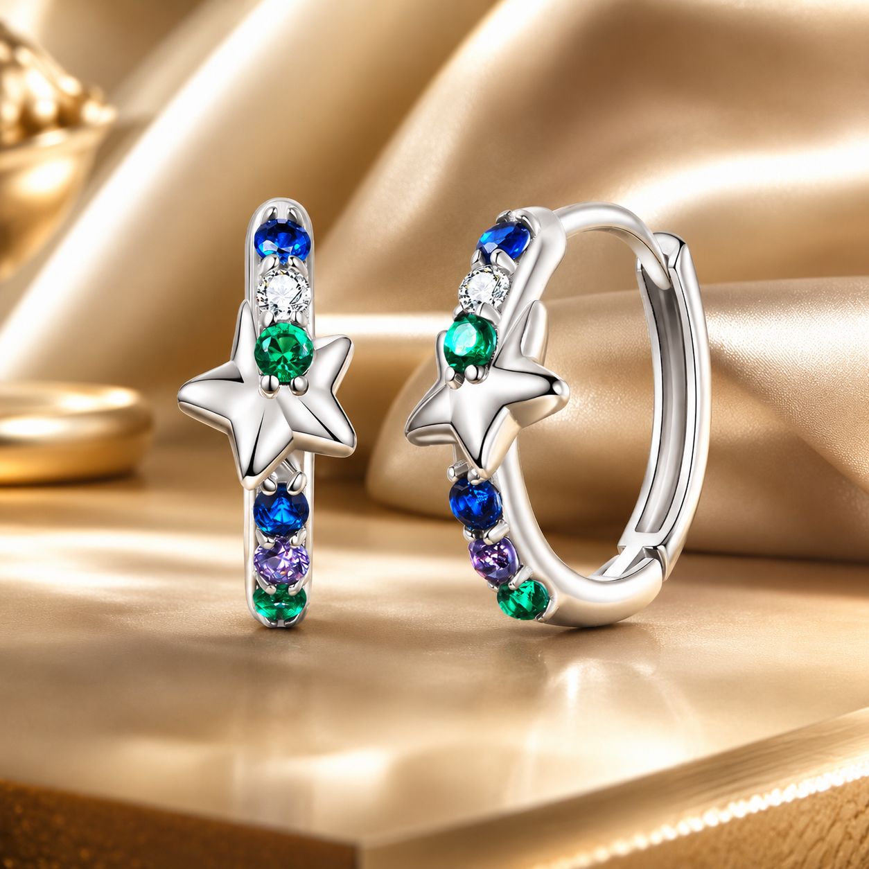 925 Sterling Silver Earrings with Pavé Setting CZ in White Gold for Women