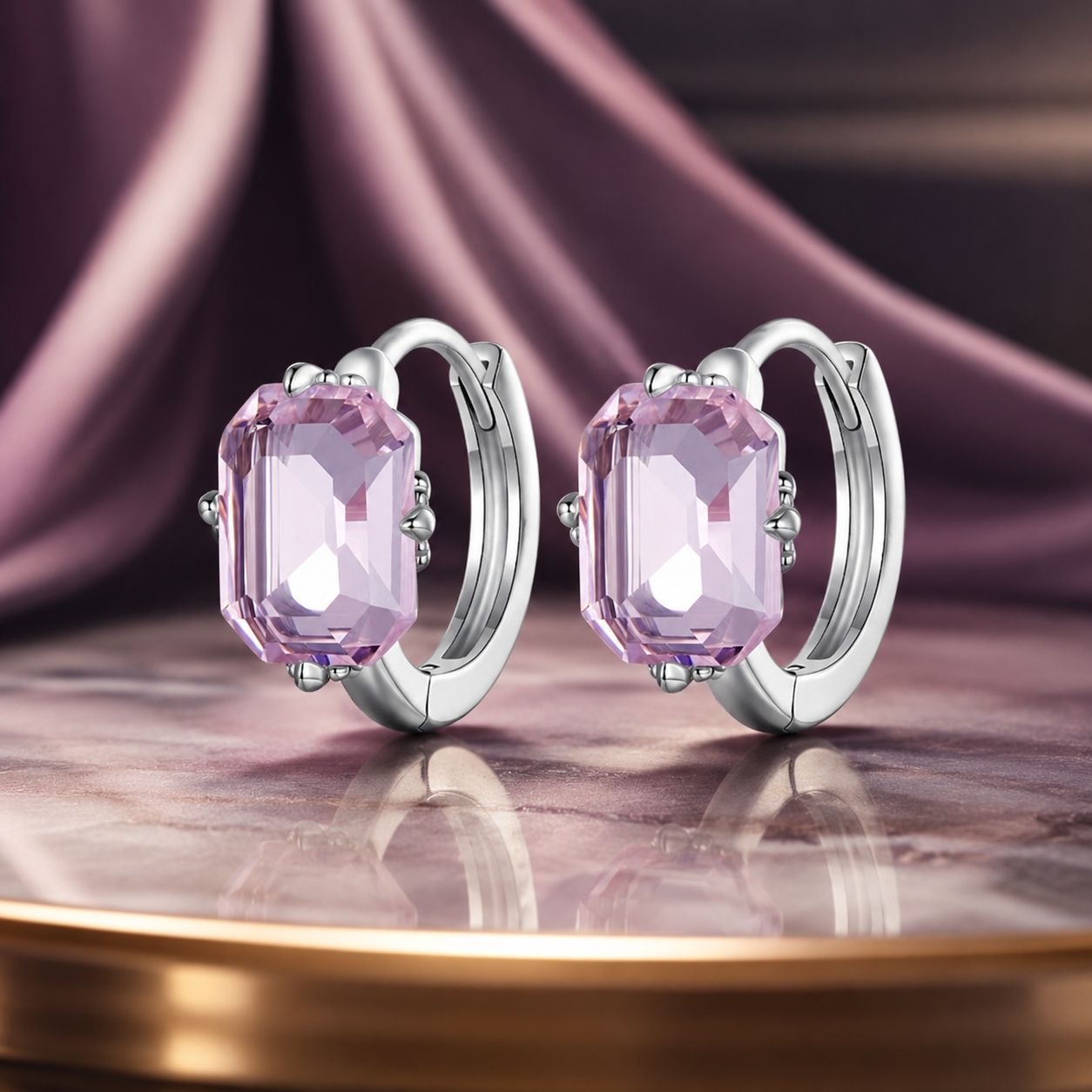 925 Sterling Silver Earrings with Transparent Glass, 12x7mm, for Women