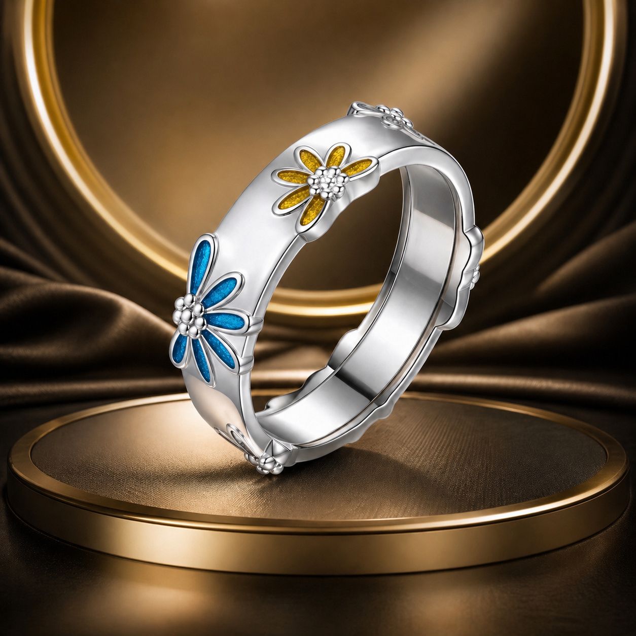 925 Sterling Silver Enamel Ring Size 6.0 for Women