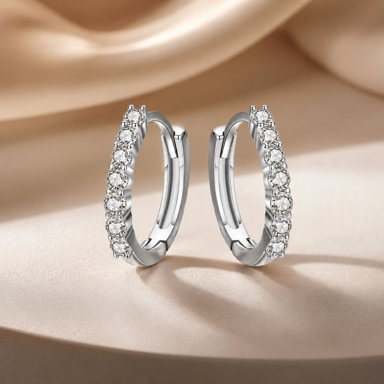 925 Sterling Silver Earrings with Pavé Setting CZ, Size 1.2*0.2cm for Women