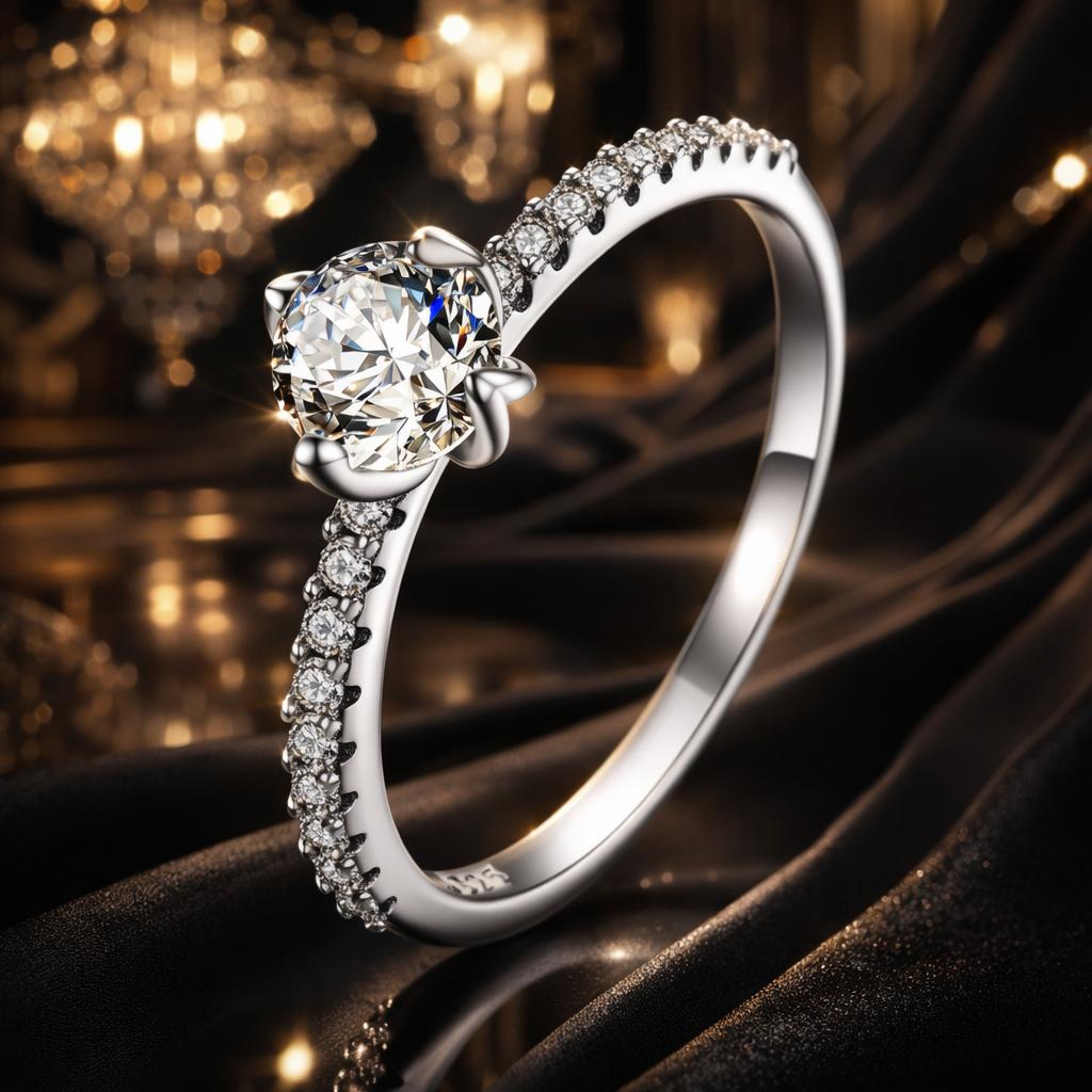 925 Sterling Silver Plated Platinum 0.60 Carat Zircon Ring Size 6 for Women