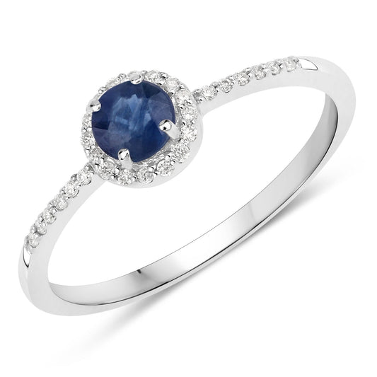 0.38 Carat Genuine Blue Sapphire and White Diamond 14K White Gold Ring