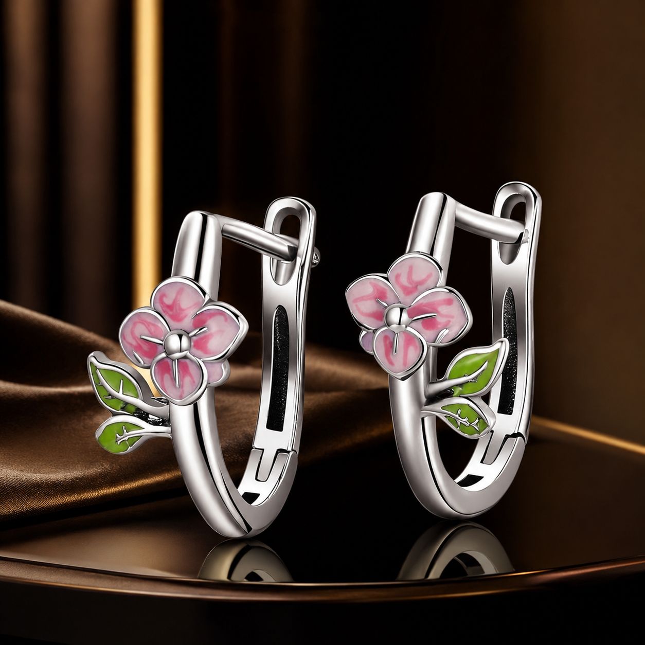 925 Sterling Silver Enamel Oxidized Silver Earrings for Women - 1.5x0.7cm
