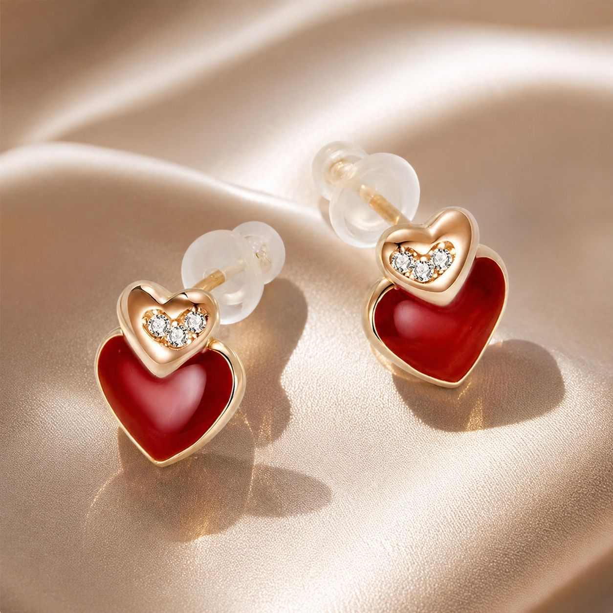 925 Sterling Silver Earrings with Enamel Finish and Pavé Setting in Rose Gold