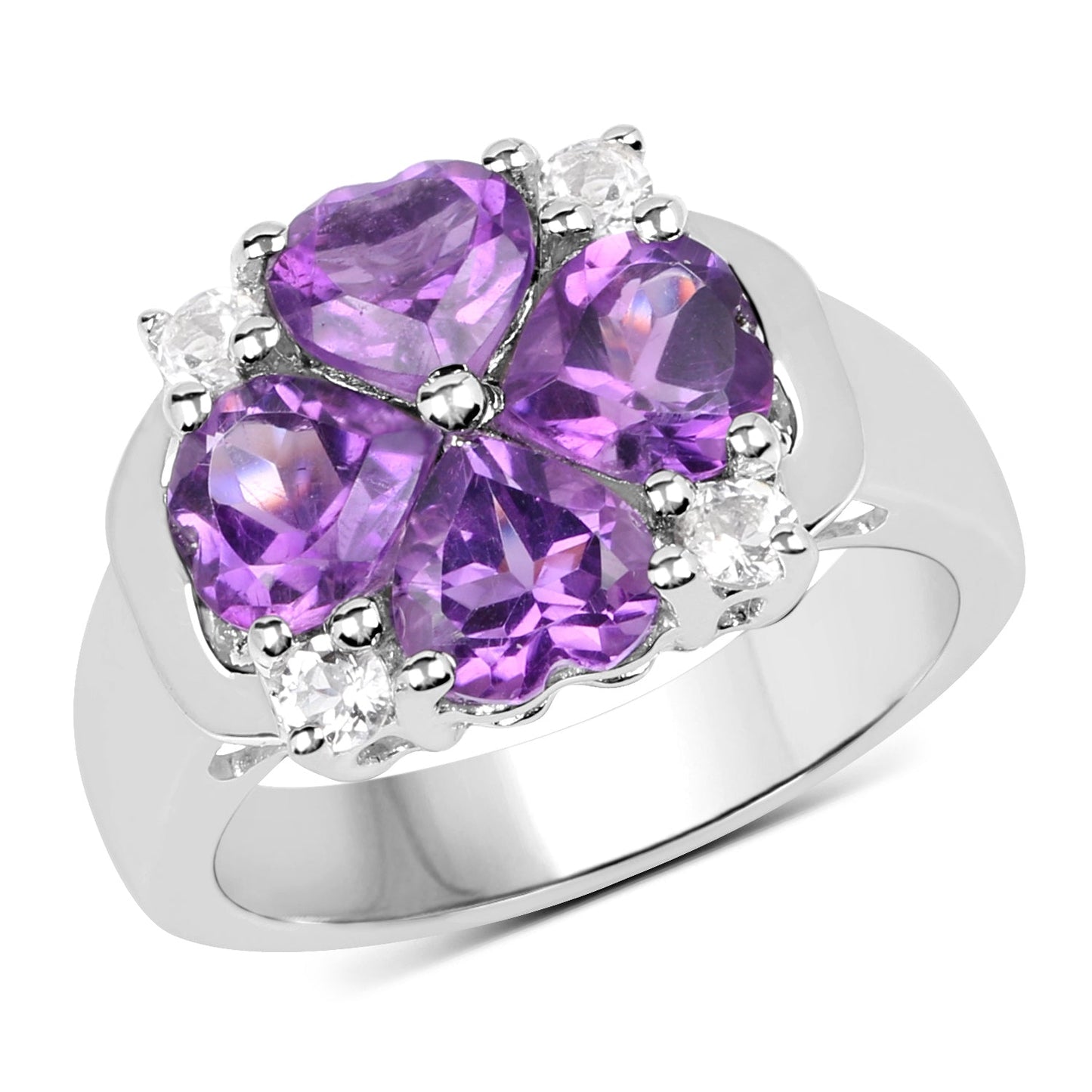 3.12 Carat Genuine Amethyst and White Topaz .925 Sterling Silver Ring