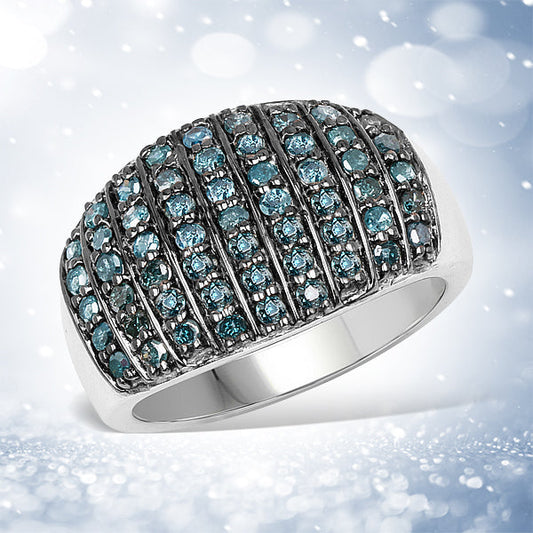 0.83 Carat Genuine Blue Diamond and White Diamond .925 Sterling Silver Ring