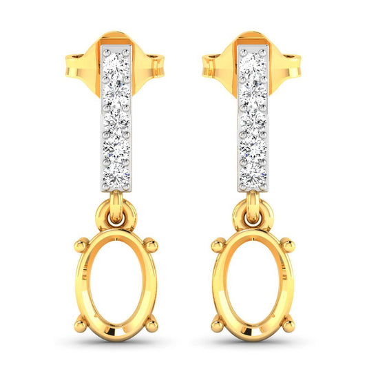 0.14 Carat Genuine White Diamond 14K Yellow Gold Semi Mount Earrings - holds 7x5mm Oval Gemstones