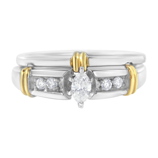 14K Yellow and White Gold 1/3 Cttw Marquise Diamond Cocktail Engagement Ring Set (H-I Color, SI1-SI2 Clarity) - Size 7