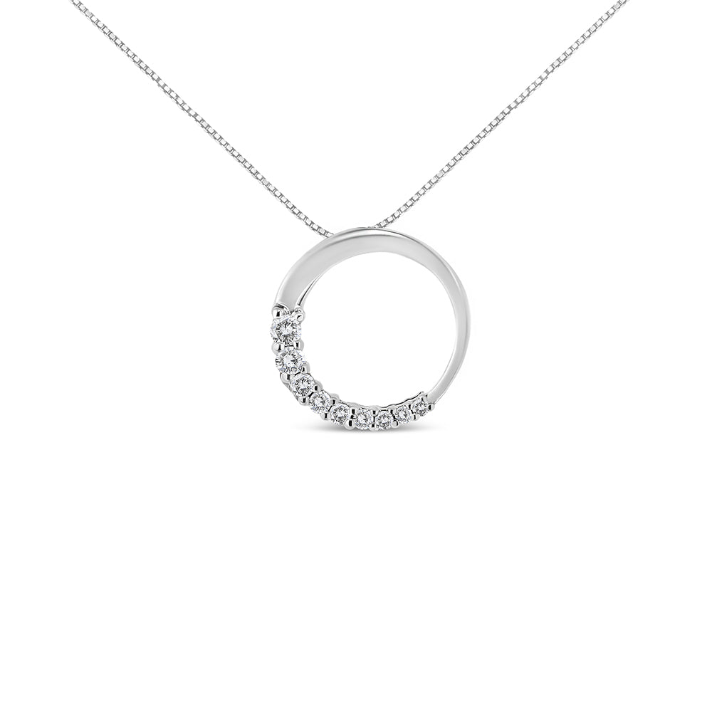 14K White Gold 1/4 Cttw Round-Cut Graduating Diamond Open Circle Hoop 18" Pendant Necklace (J-K Color, I1-I2 Clarity)