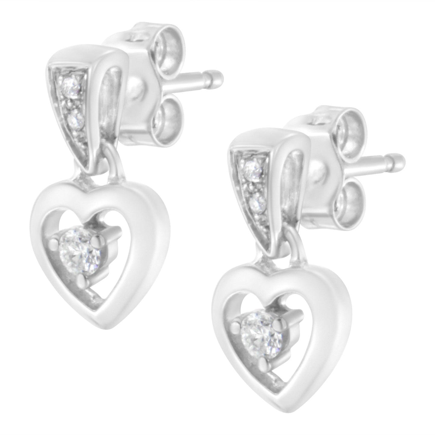 14K White Gold 1/6 Cttw Diamond Dangle Heart Stud Earrings (H-I, SI2-I1)