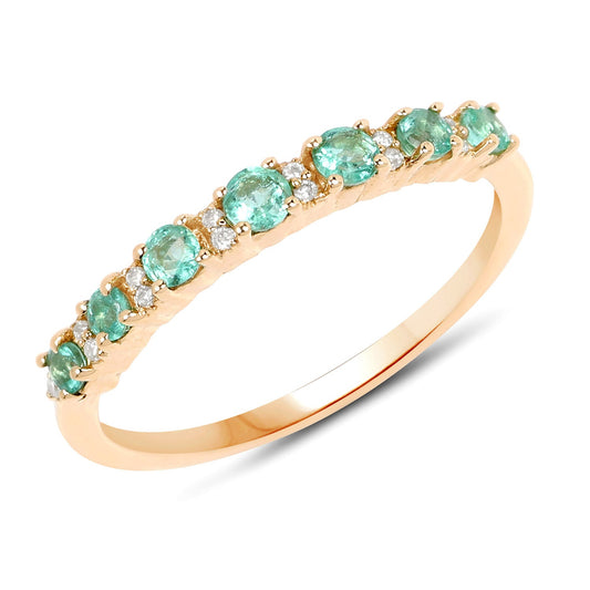 0.41 Carat Genuine Zambian Emerald and White Diamond 14K Yellow Gold Ring