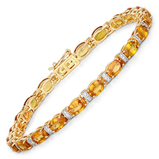 12.33 Carat Genuine Orange Sapphire and White Diamond 14K Yellow Gold Bracelet