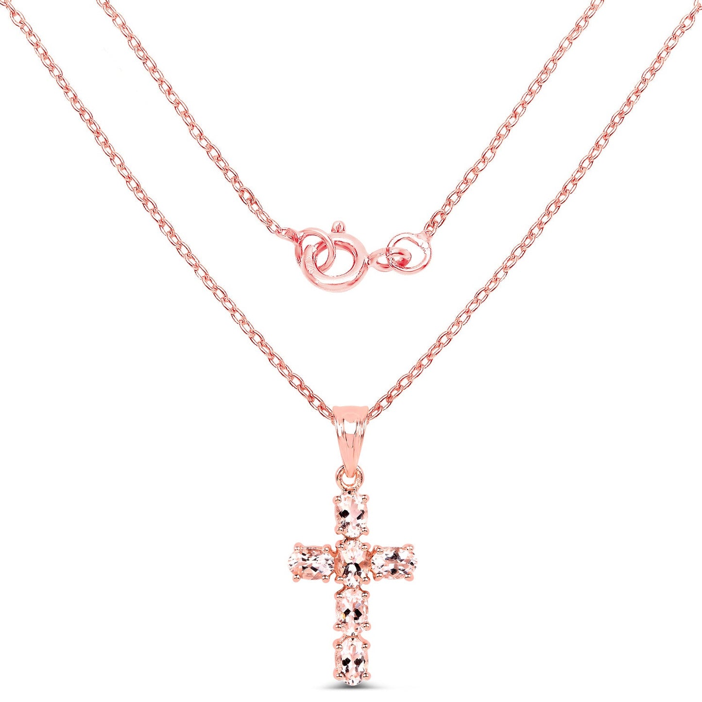 14K Rose Gold Plated 2.58 Carat Genuine Morganite .925 Sterling Silver Pendant