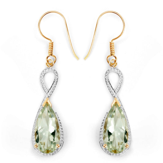 14K Yellow Gold Plated 10.10 Carat Genuine Green Amethyst .925 Sterling Silver Earrings