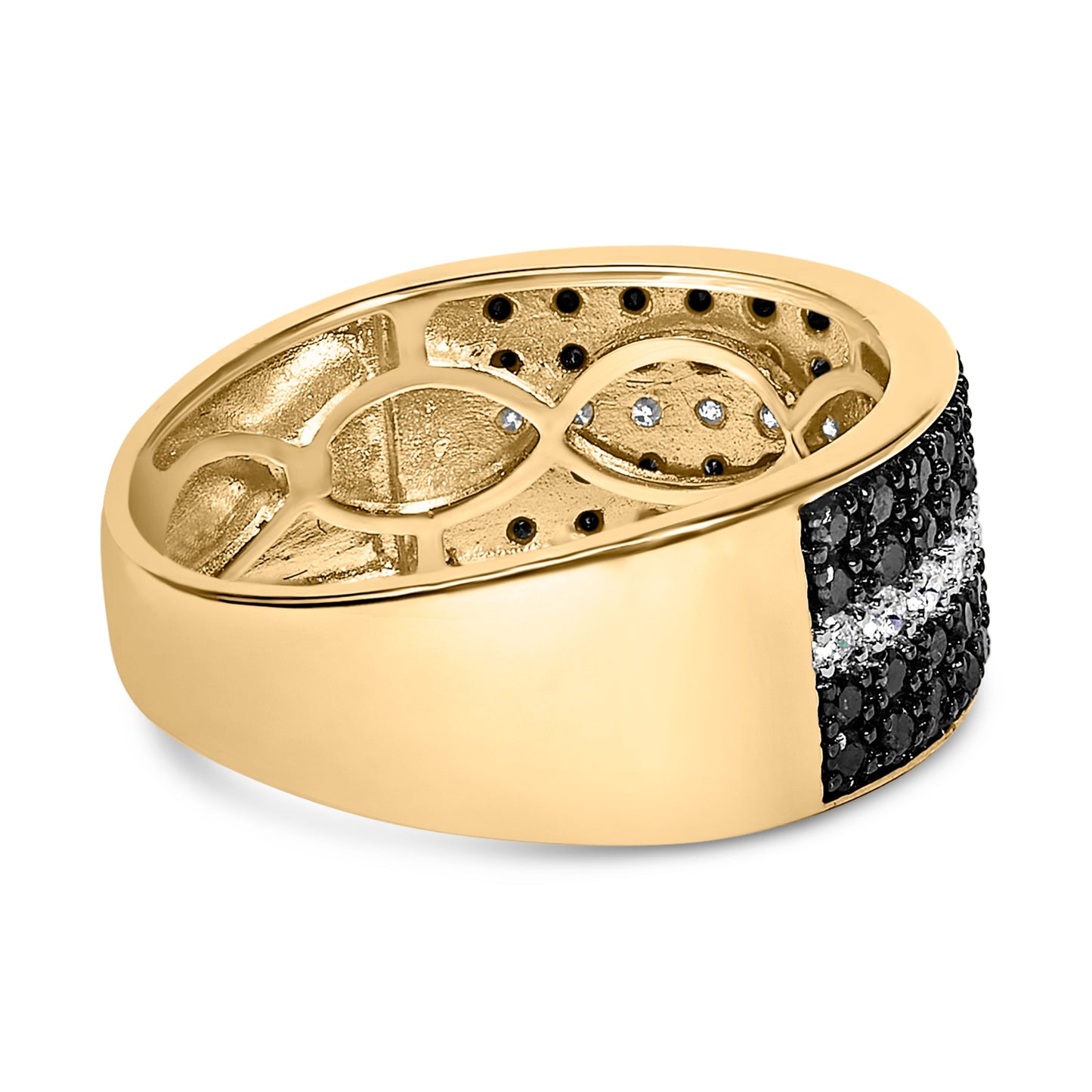 Men's 14K Yellow Gold Plated .925 Sterling Silver 1.00 Cttw White and Black Diamond Cluster Ring