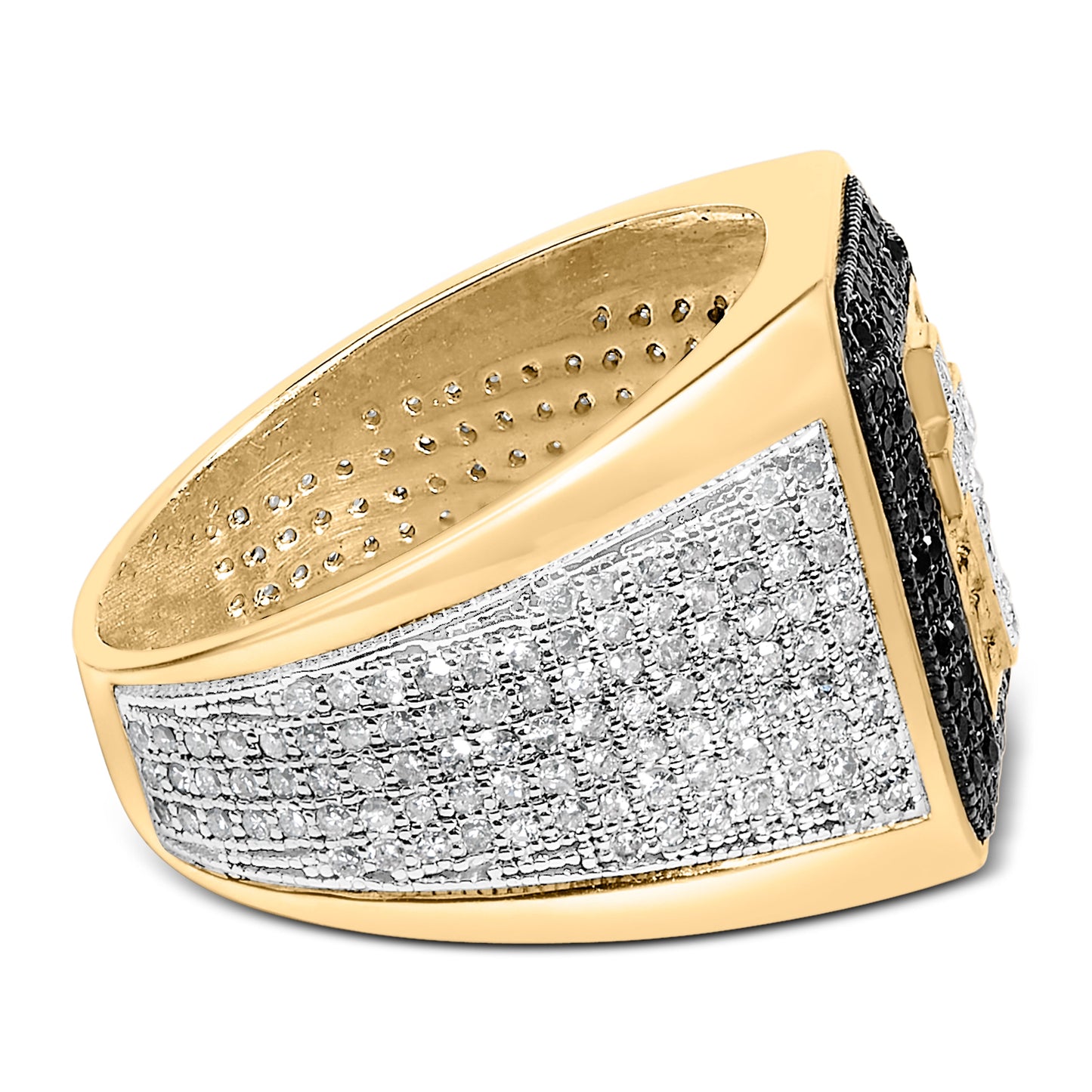 Men's 10K Yellow Gold 1 1/2 Cttw White and Black Diamond Cross Signet Ring