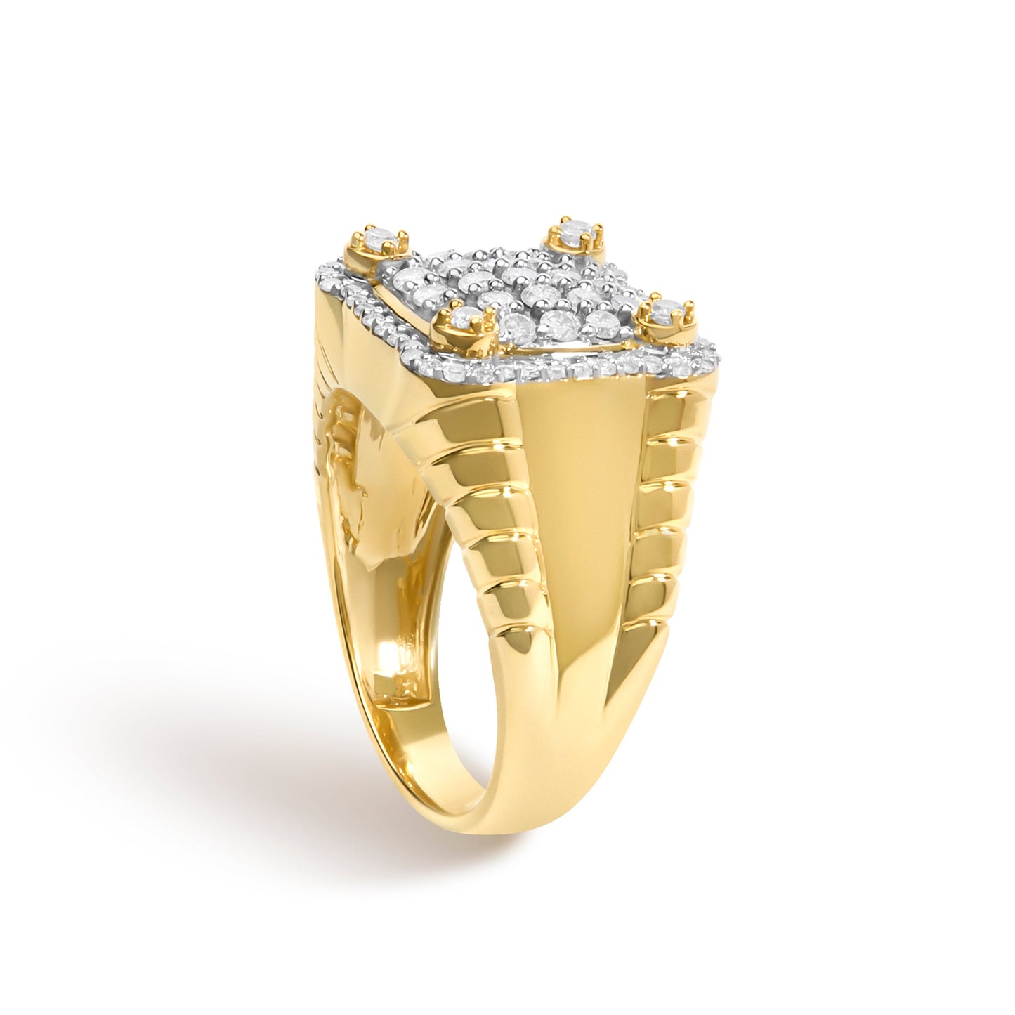 Men's 14K Yellow Gold Plated Sterling Silver 1.0 Cttw Diamond Square Motif Band Ring